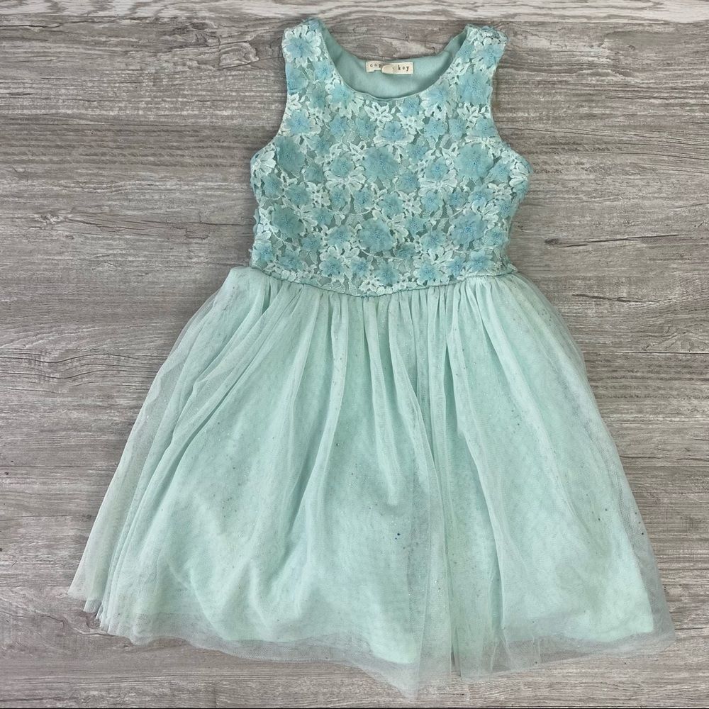 Copper Key Blue Teal Lace Floral Tulle dress